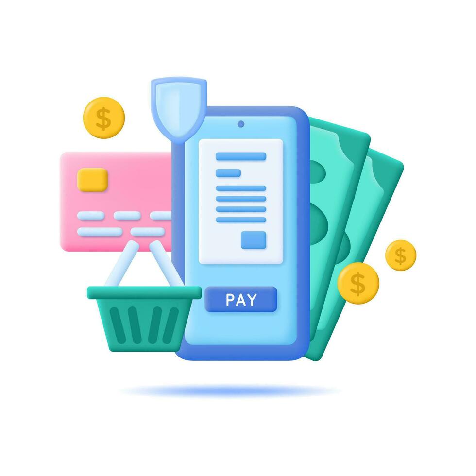 3d Concept Payment Processing Plasticine Cartoon Style. Vector