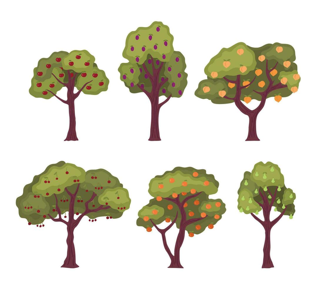 dibujos animados color Fruta arboles colocar. vector