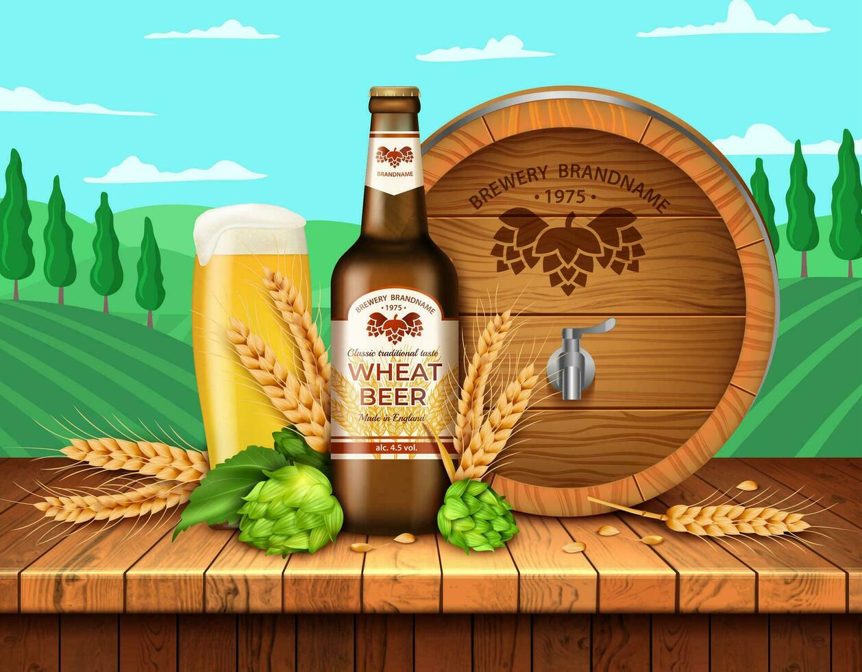 Realistic Detailed 3d Brown Glass Beer Bottle Ads Banner Concept Poster Card. Vector