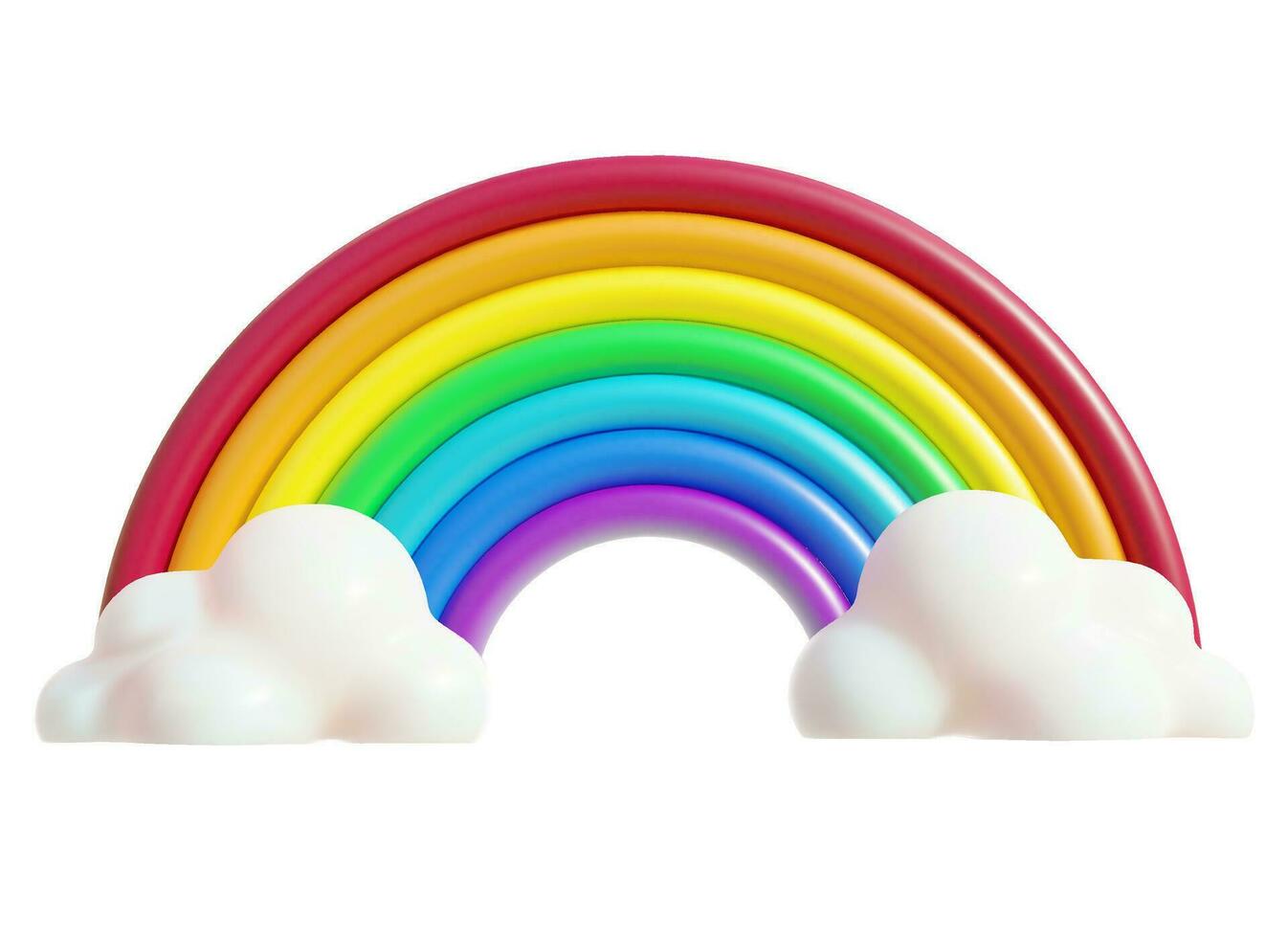 3d Vibrant Rainbow with Clouds Cartoon Style. Vector