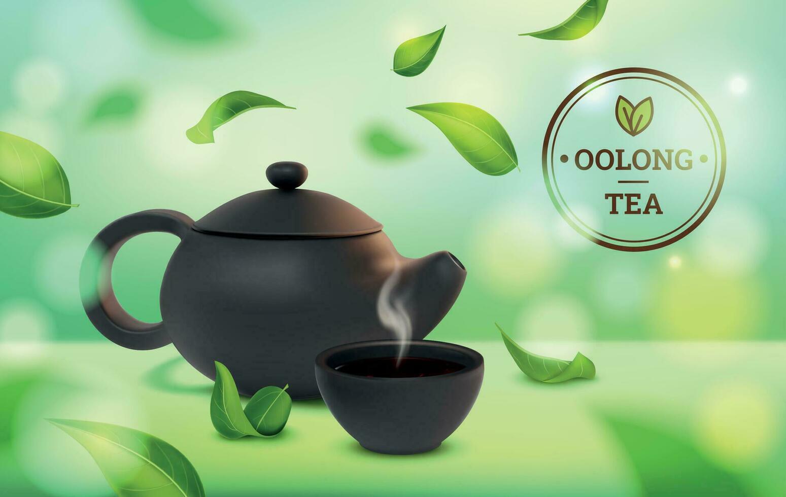 Realistic Detailed 3d Oolong Tea Concept Background. Vector