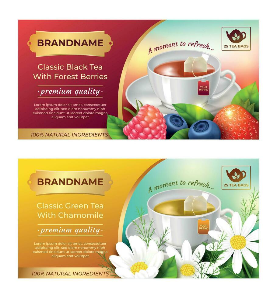 Realistic Detailed 3d Tea Packaging Design Set. Vector