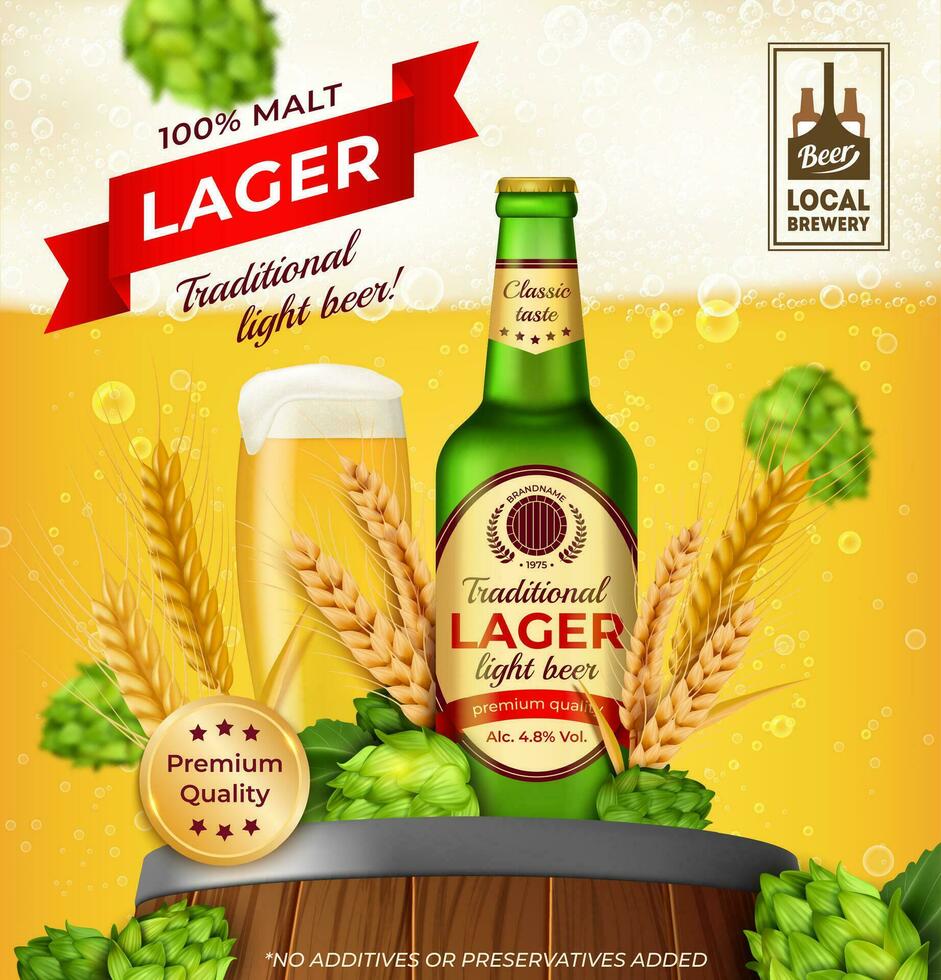 realista detallado 3d verde vaso cerveza botella anuncios bandera concepto póster tarjeta. vector