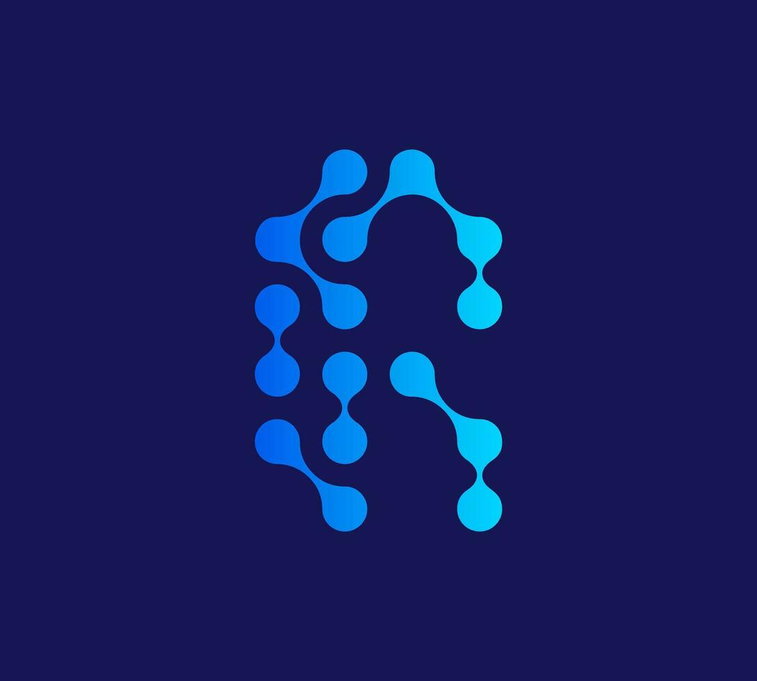 R Letter with connected dots technology logo vector