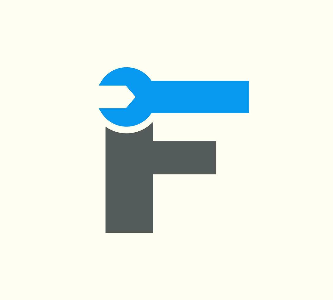 Letter F Wrench Logo Design. Handyman Repair Service. F Technology Construction Industry illustration vector