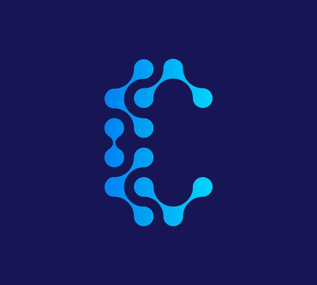 C Letter with connected dots technology logo vector