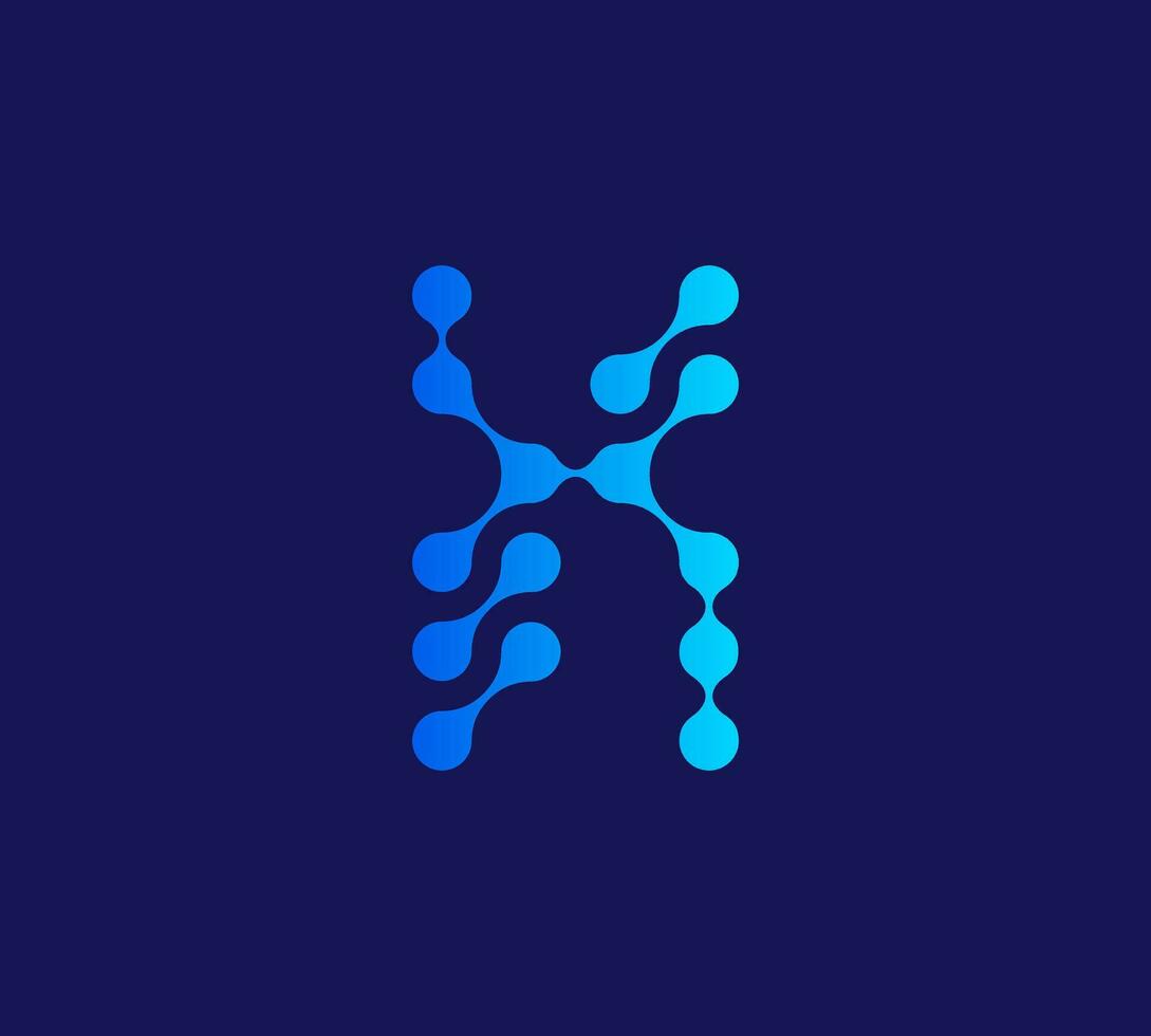 X Letter with connected dots technology logo vector