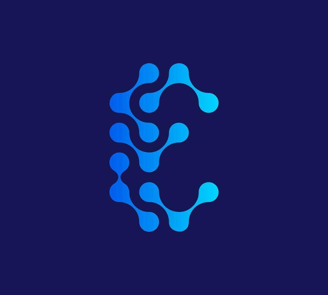 E Letter with connected dots technology logo vector