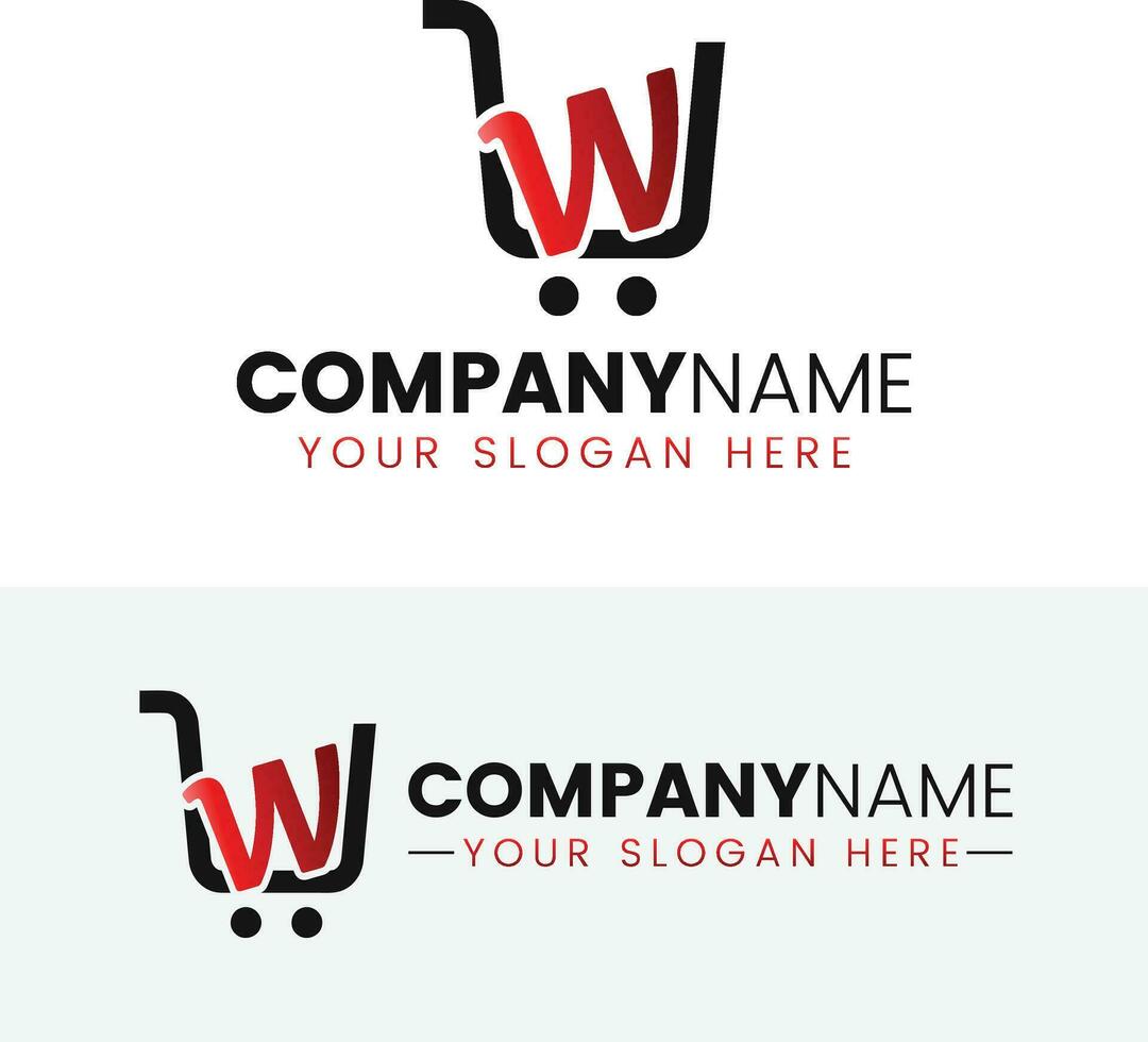 Trolley shop and letter w logo vector