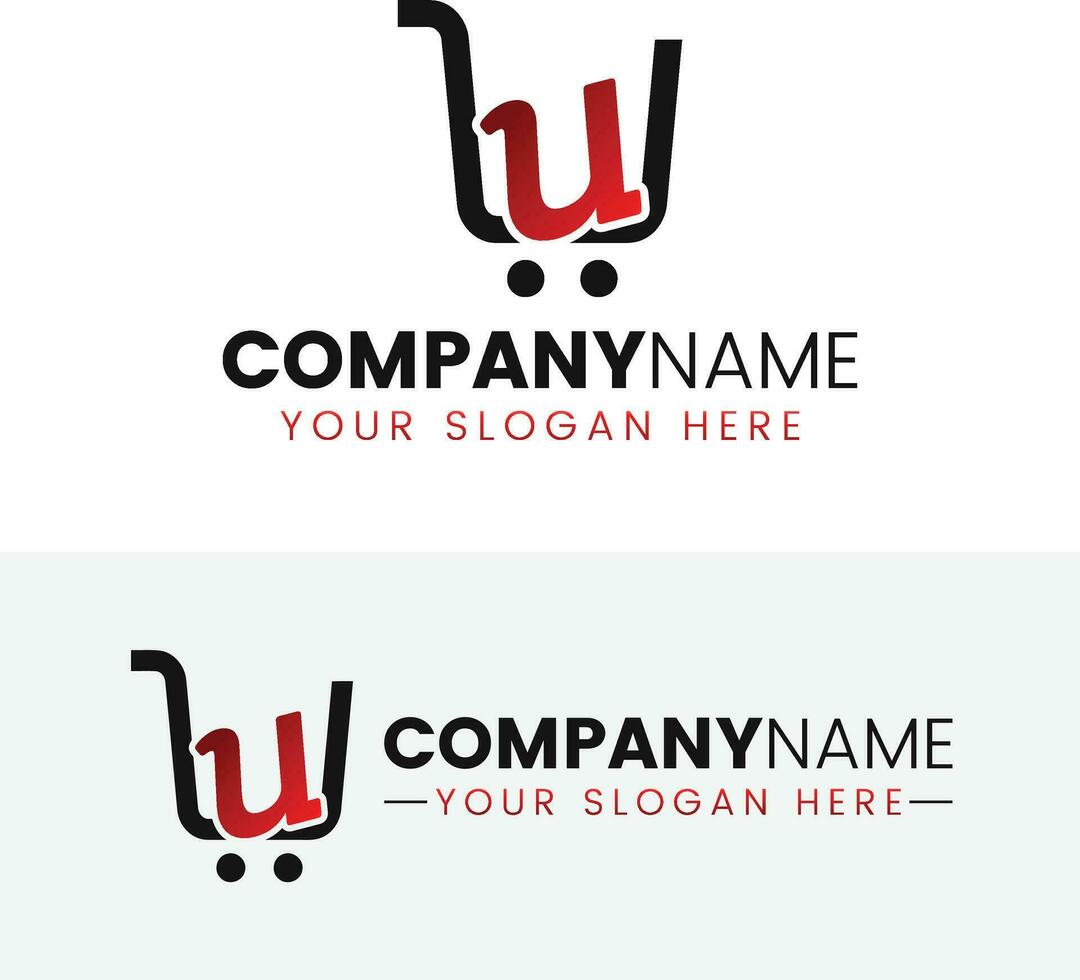 Trolley shop and letter u logo vector