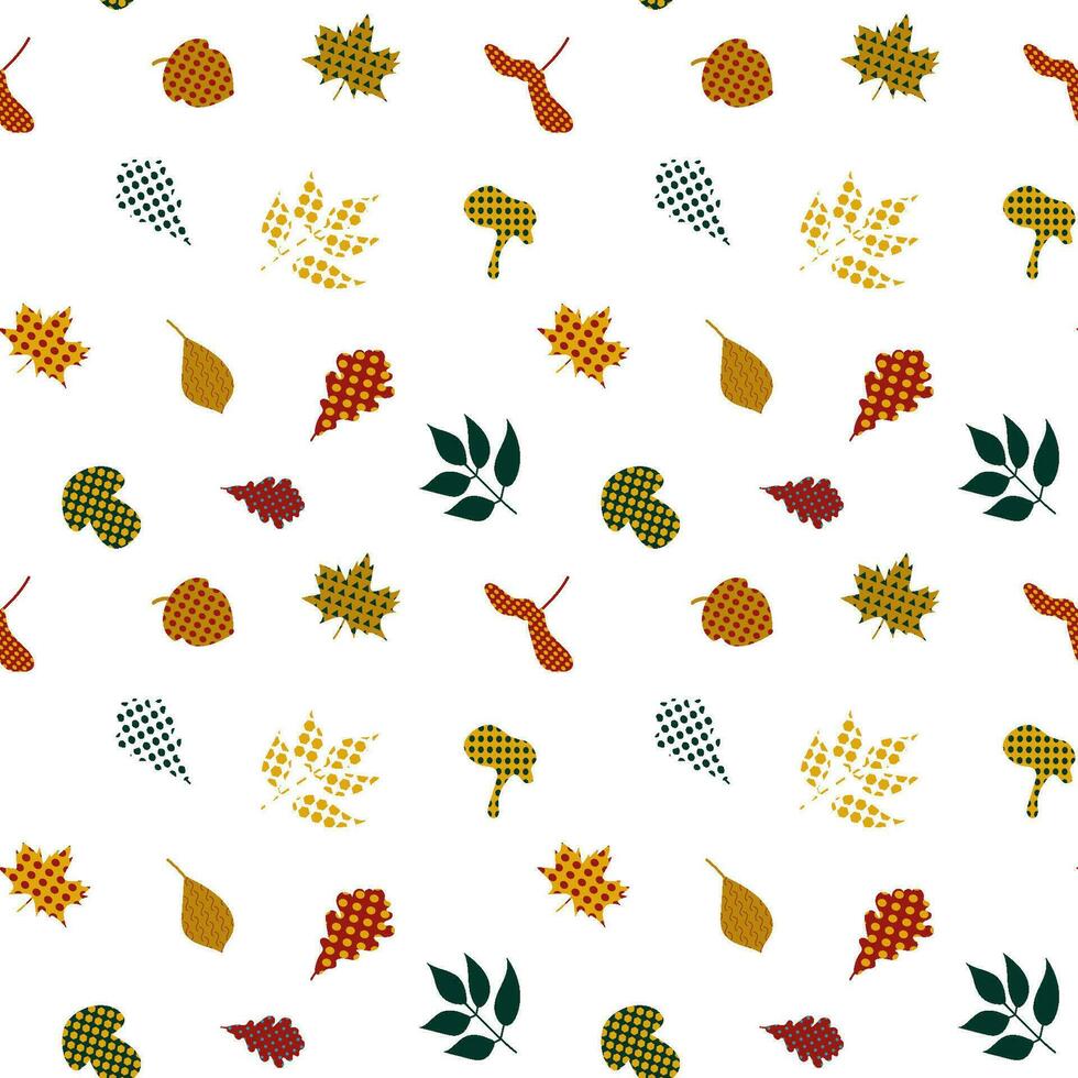 Autumn pattern, leaves, mushrooms, acorn. vector