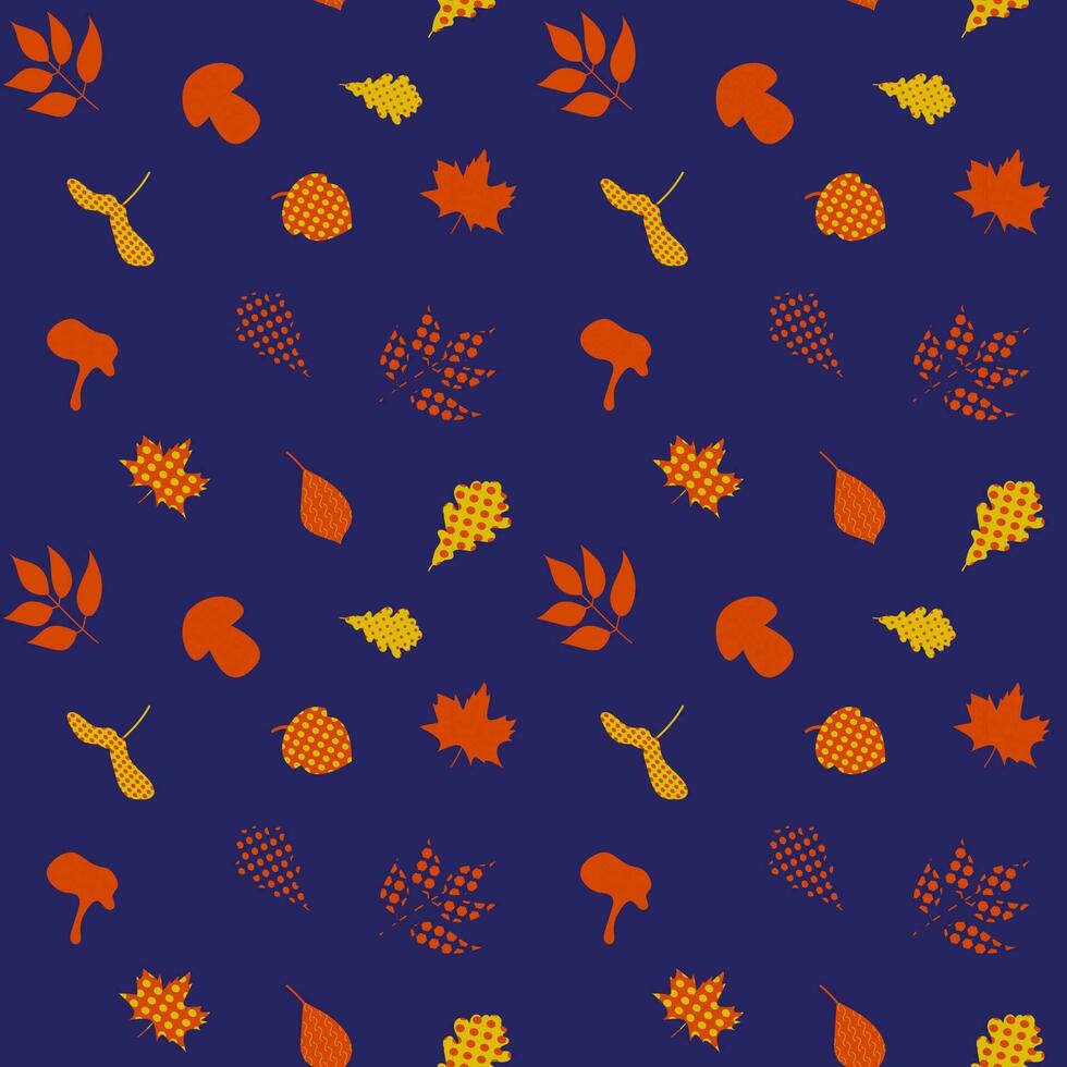 Autumn pattern, leaves, mushrooms, acorn. vector