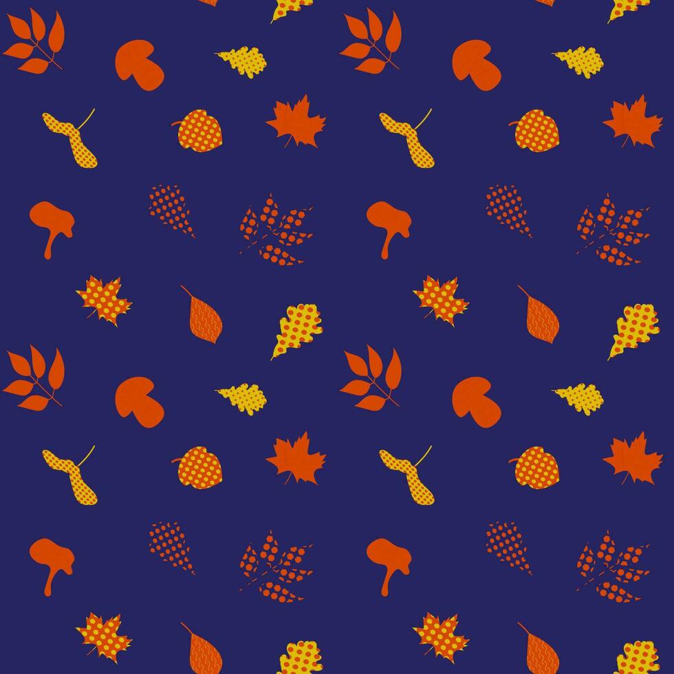 Autumn pattern, leaves, mushrooms, acorn. vector