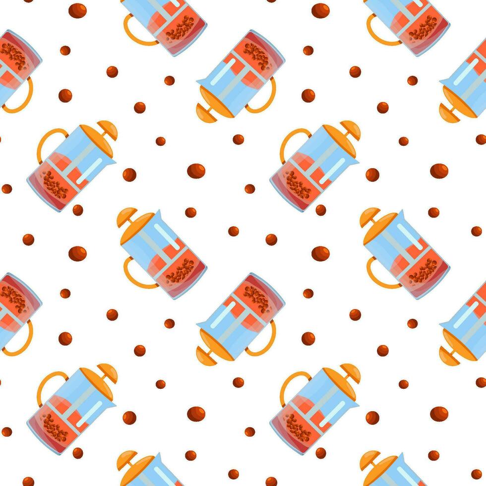 Fall pattern, teapot, leaves, drink. vector