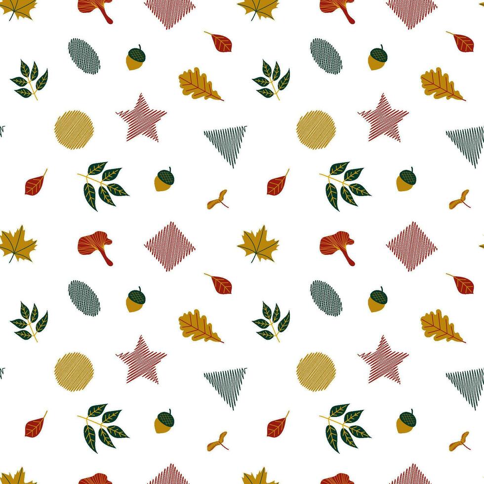 geometric, figures, fall, leaves, mushrooms vector
