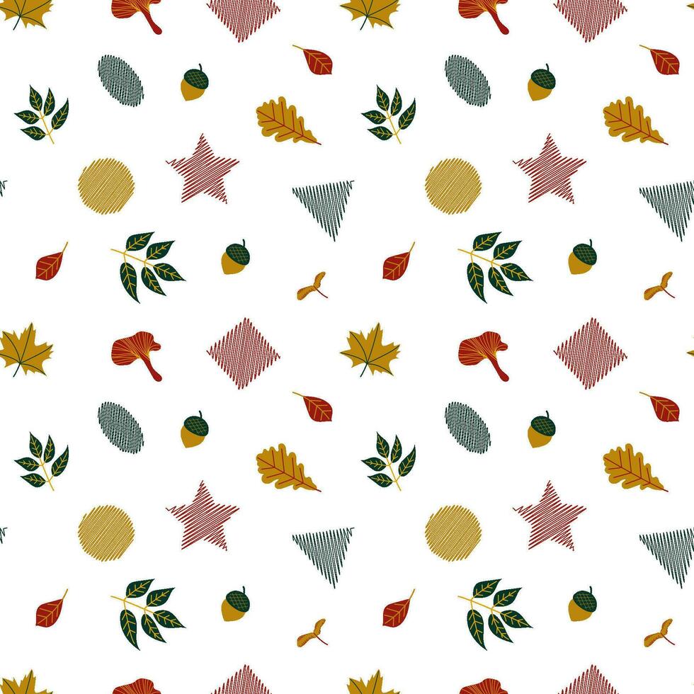 geometric, figures, fall, leaves, mushrooms vector