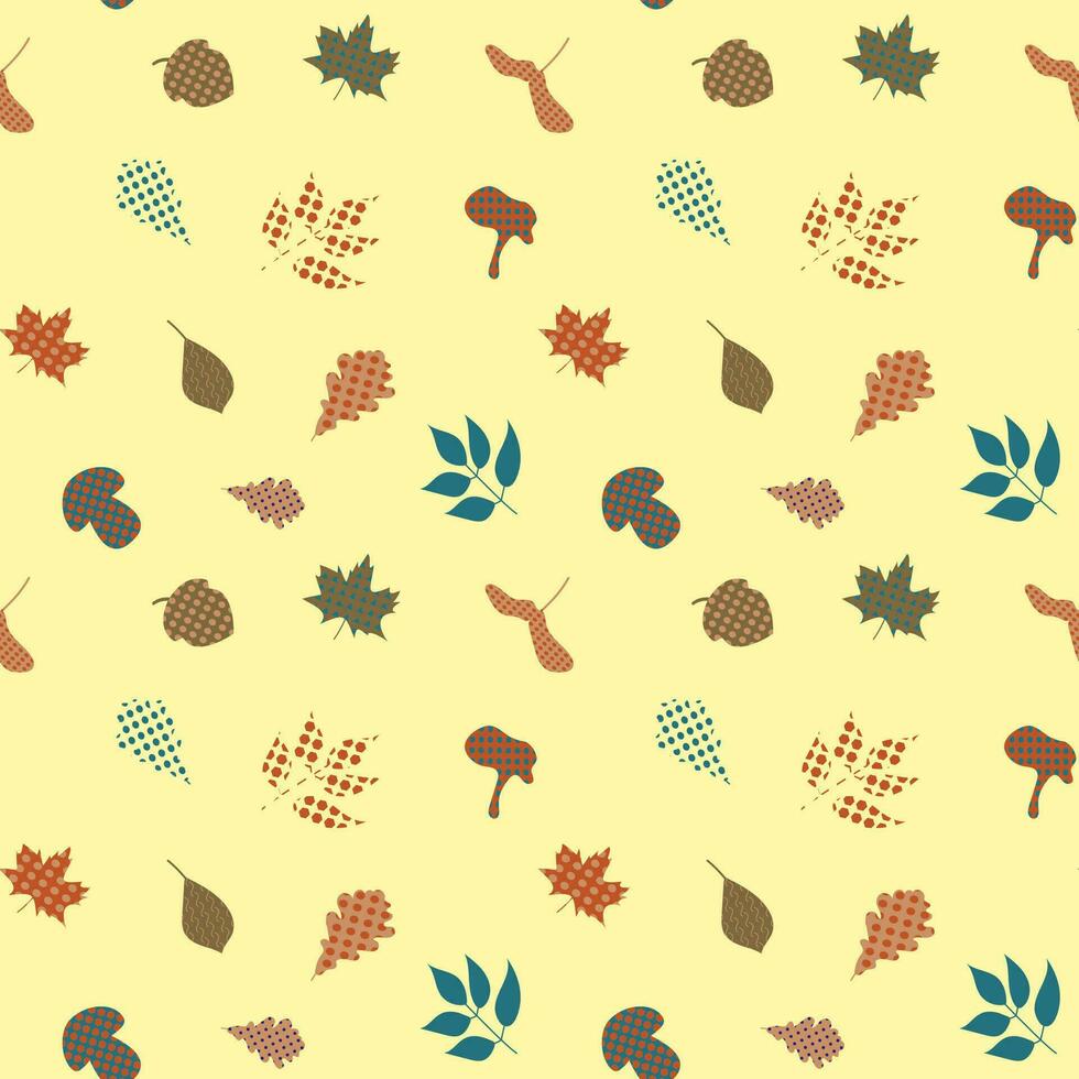 Autumn pattern, leaves, mushrooms, acorn. vector