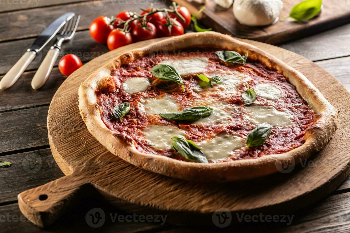 Pizza Napoletana - Napoli tomato sauce mozzarella and basil photo