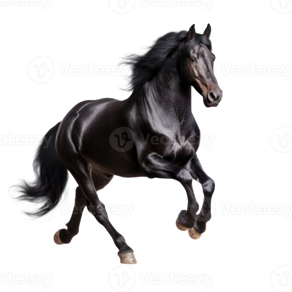 Preto cavalo corre galope isolado png