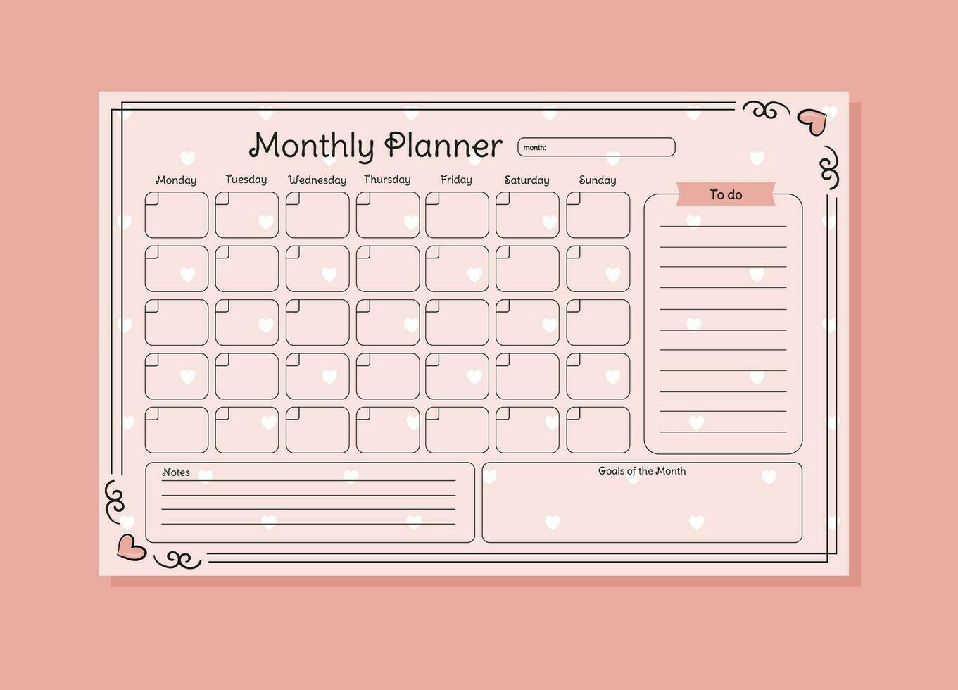 Printable Monthly planner templates to customize vector
