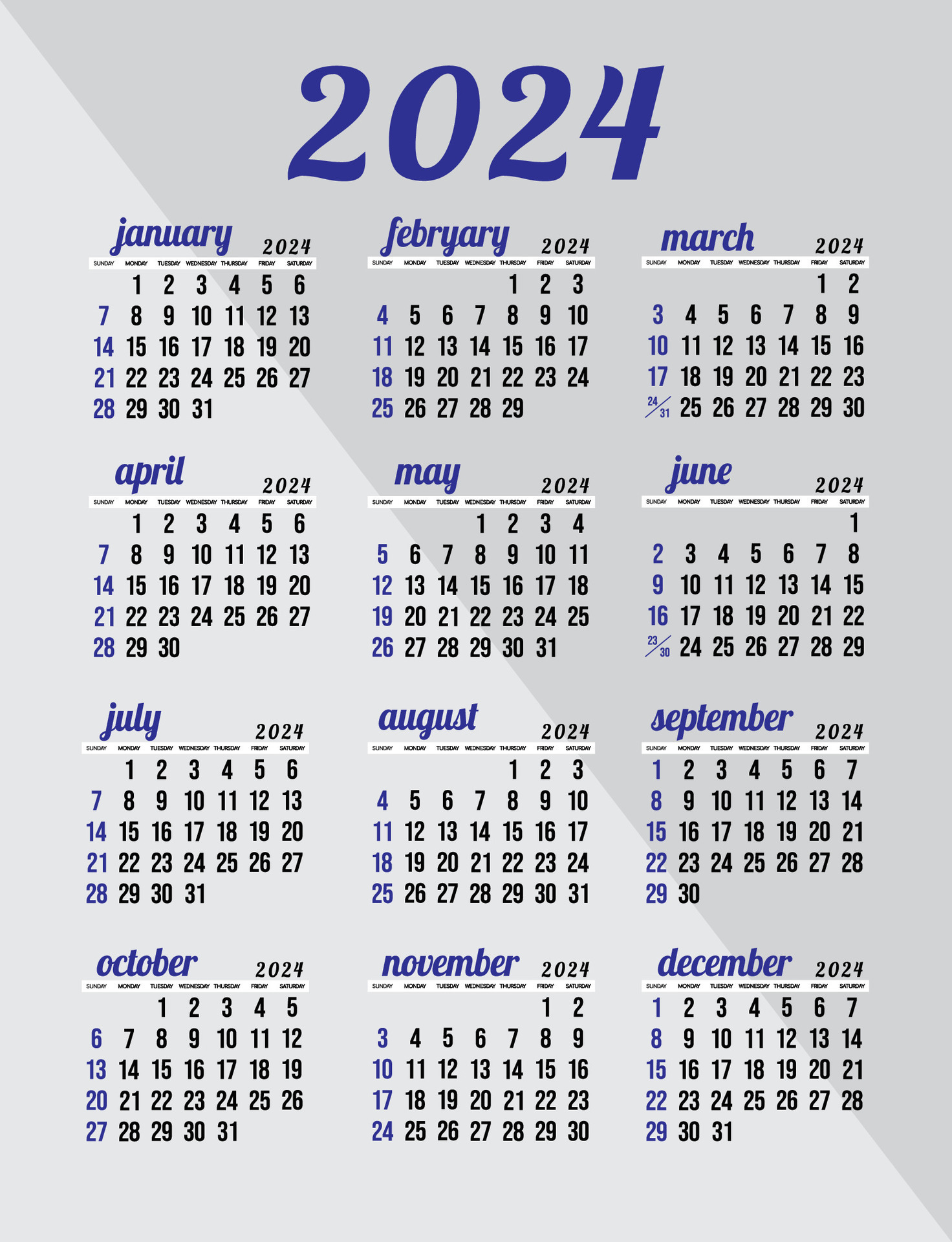 2024 calendar with holidays (US Federal Holidays)