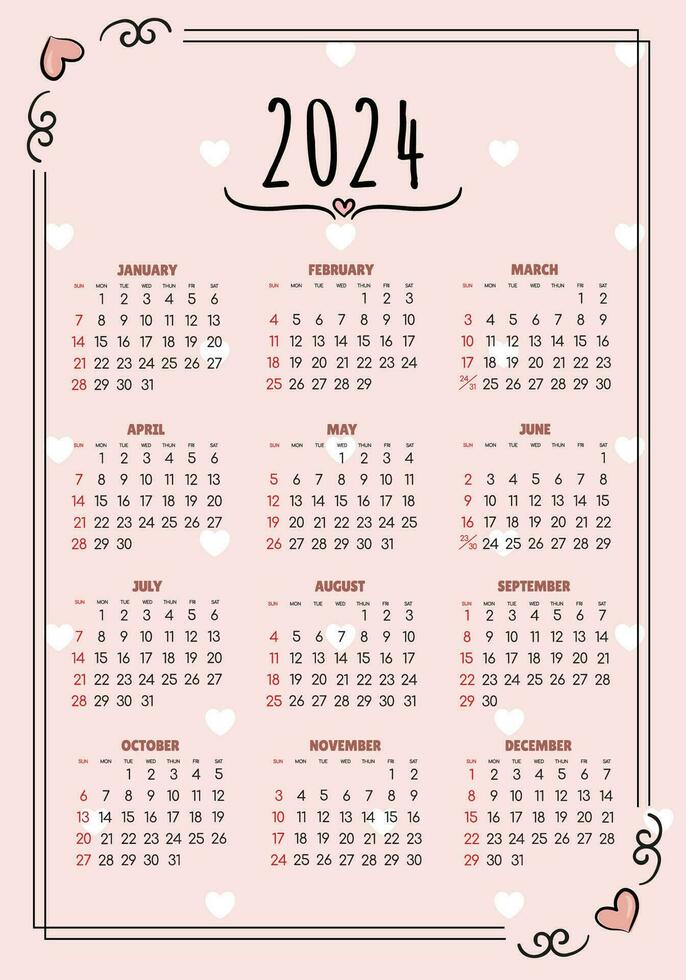 calendario 2024 - todas meses - nacional vacaciones. calendario conmemorativo fechas y Días festivos vector