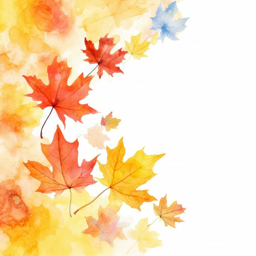 Autumn background with watercolor maple leaves photo