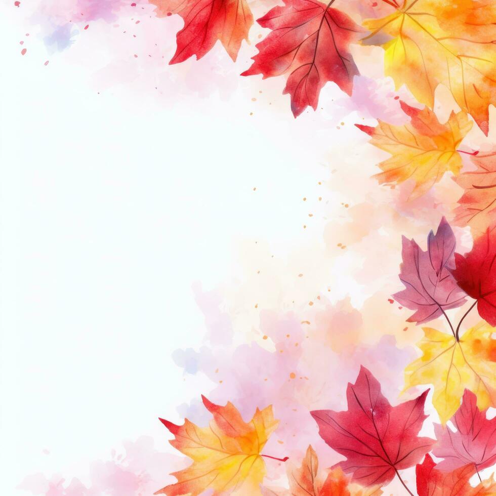 Autumn background with watercolor maple leaves photo