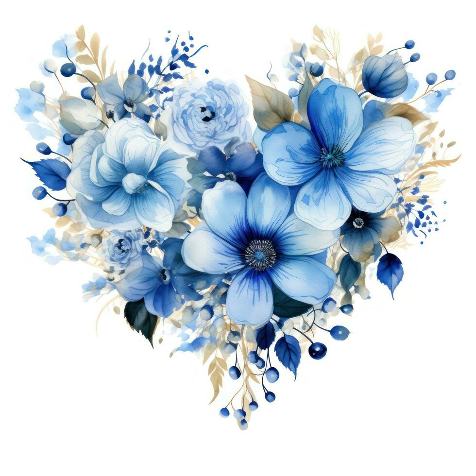 Watercolor Flowers in Shape of Heart isolated photo