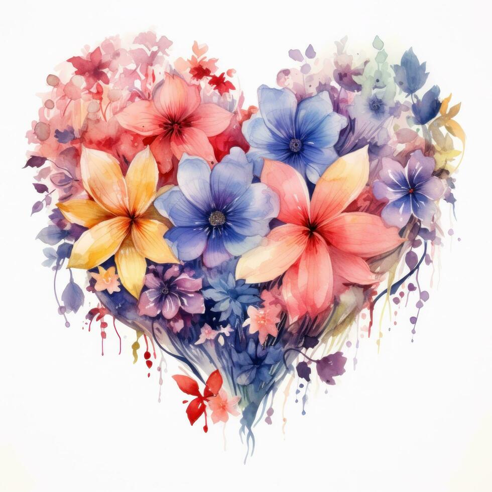 Watercolor Flowers in Shape of Heart isolated photo
