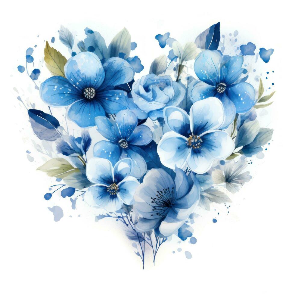 Watercolor Flowers in Shape of Heart isolated photo