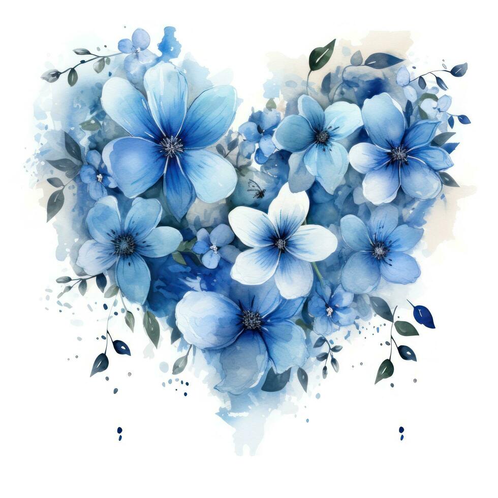 Watercolor Flowers in Shape of Heart isolated photo