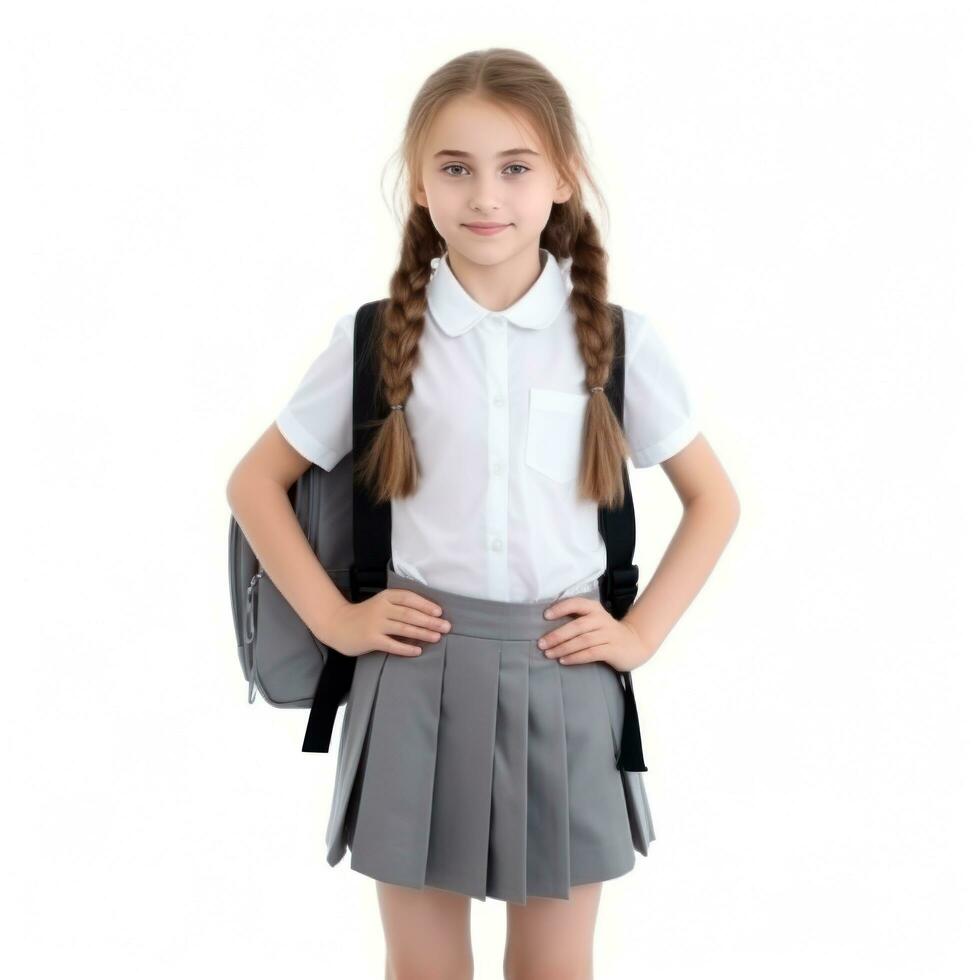 Schoolgirl with backpack isolated. photo