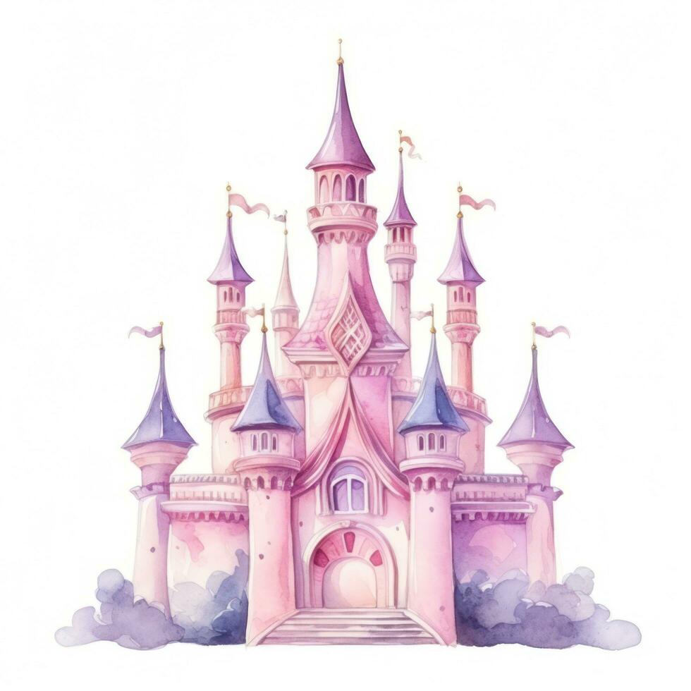 Watercolor princess castle isolated photo