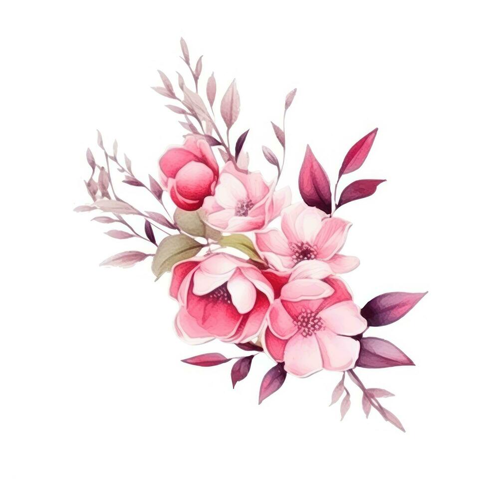 acuarelas rosado flor ramos de flores hoja ramas aislado foto