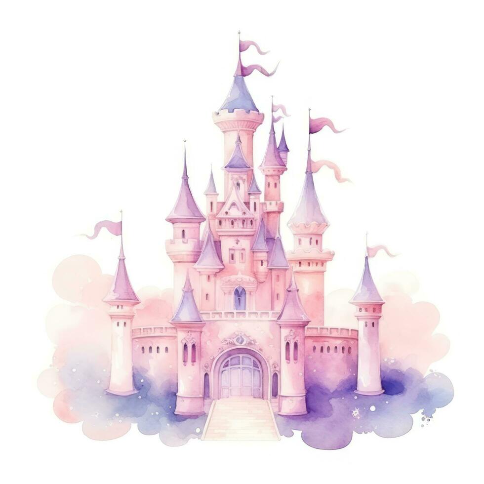 Watercolor princess castle isolated photo