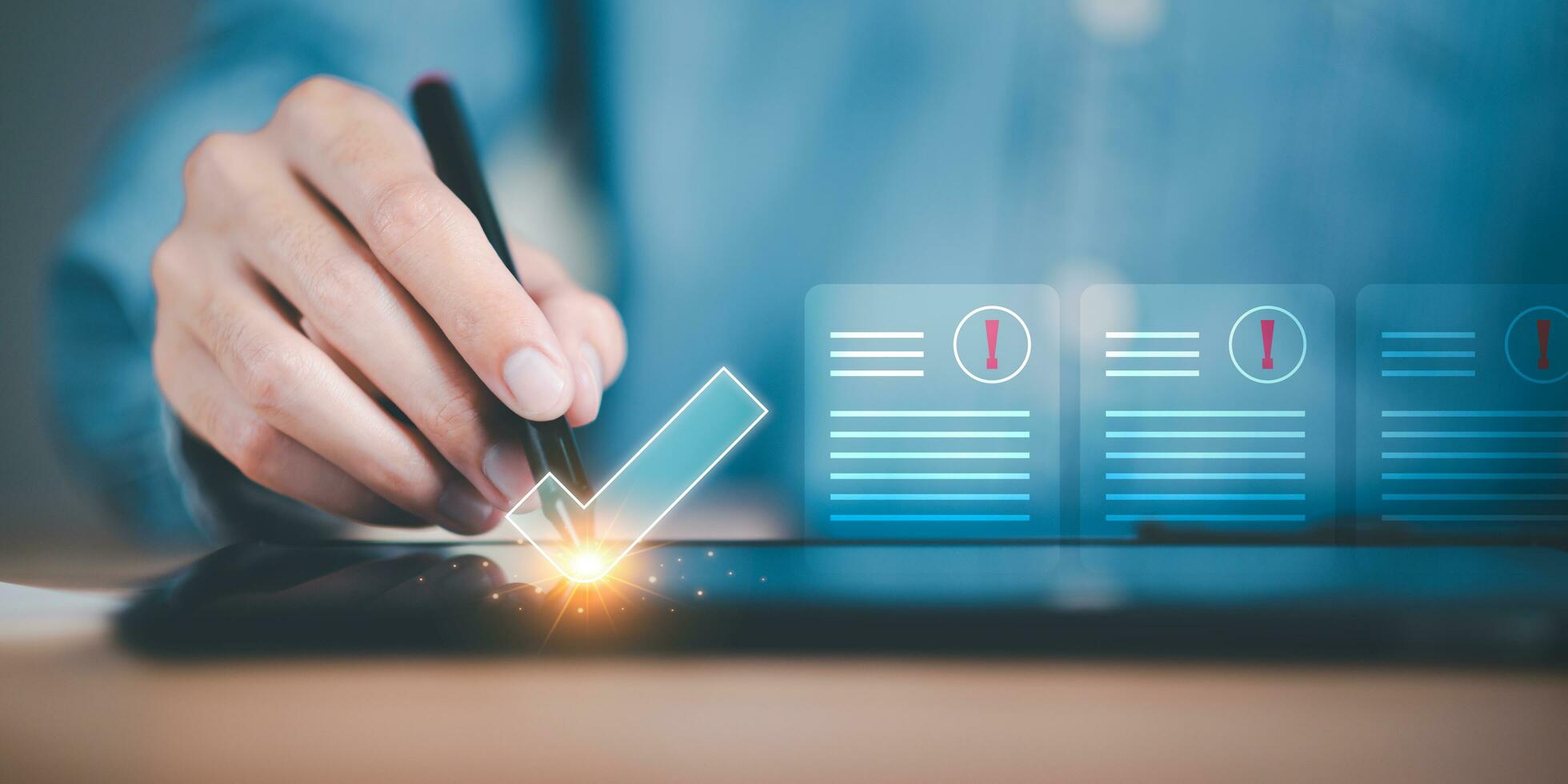 Businessman check and check mark online ,Business Agreements and Approvals ,Confirmation of contract documents or warranty card ,procedure company articles of association Terms and Conditions photo
