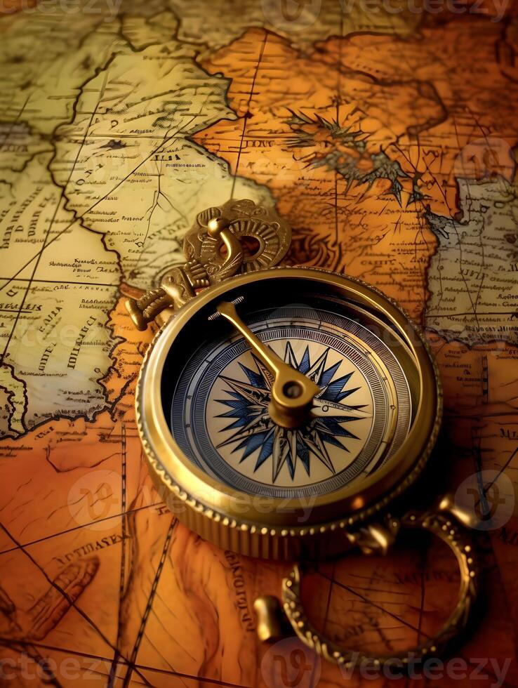Compass and map - photo
