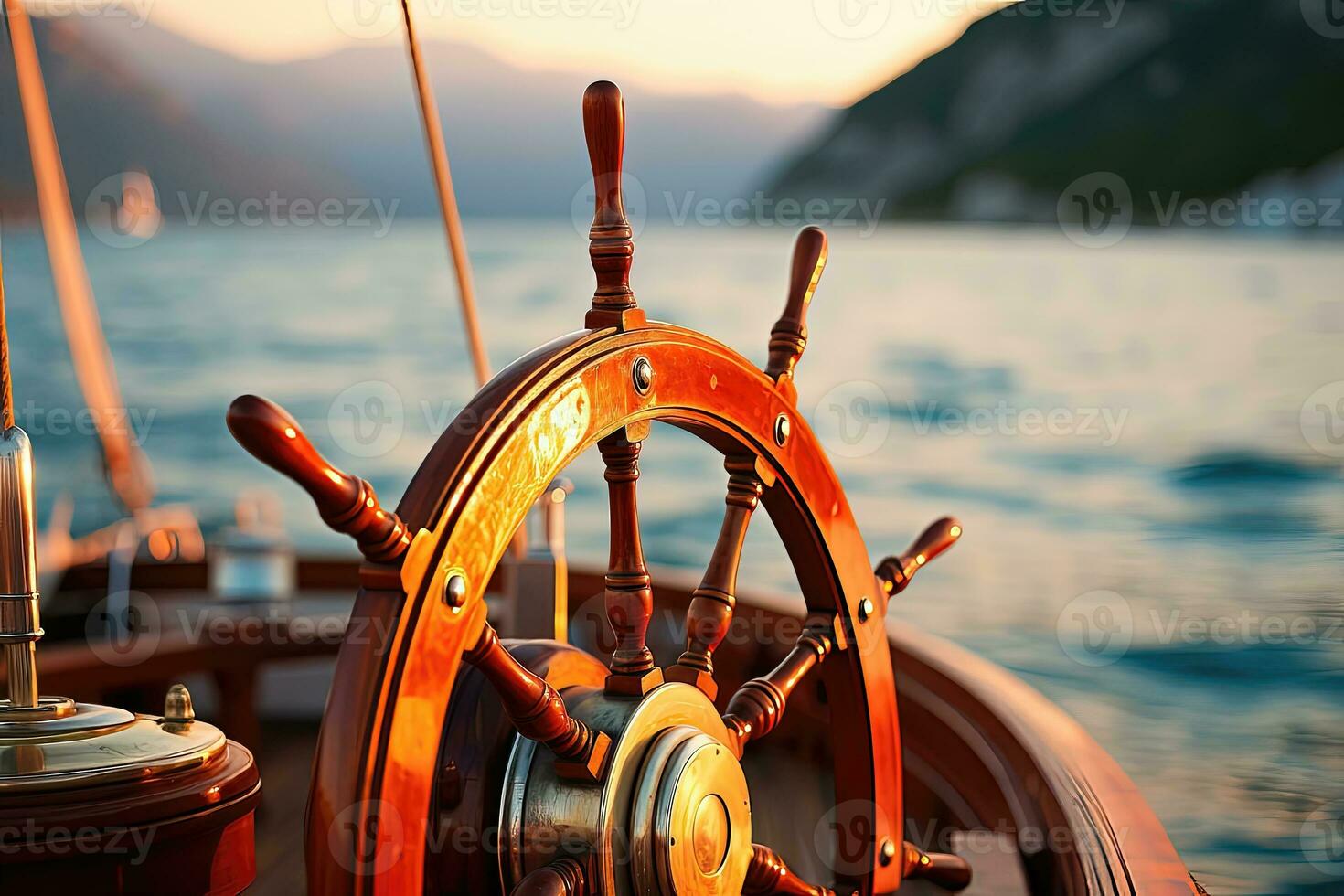 Steering wheel of a sailing ship photo