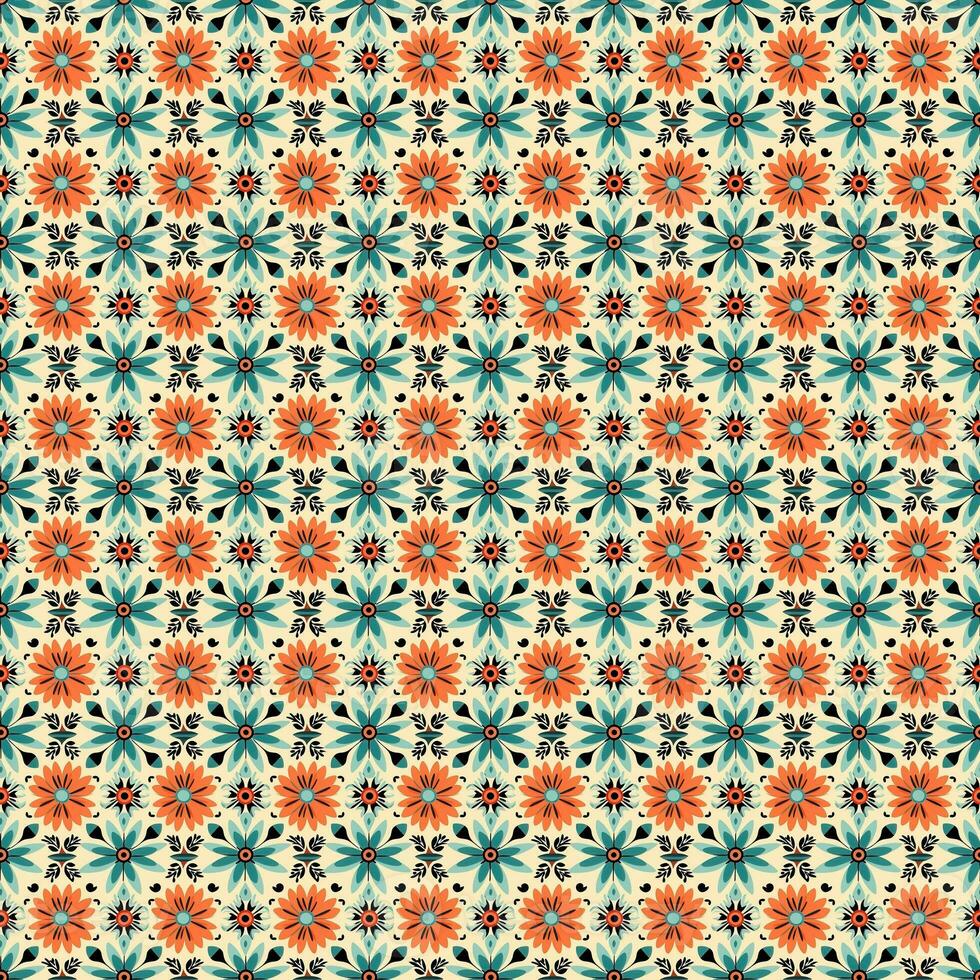 Seamless pattern with decorative flowers. Tile - AI Generative photo
