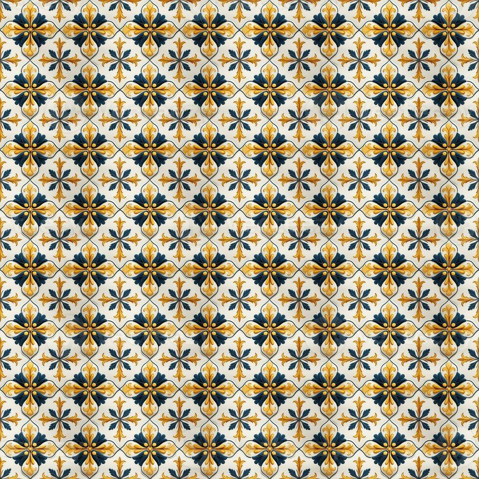 Seamless pattern with decorative ornament like Portuguese tiles - AI Generative photo