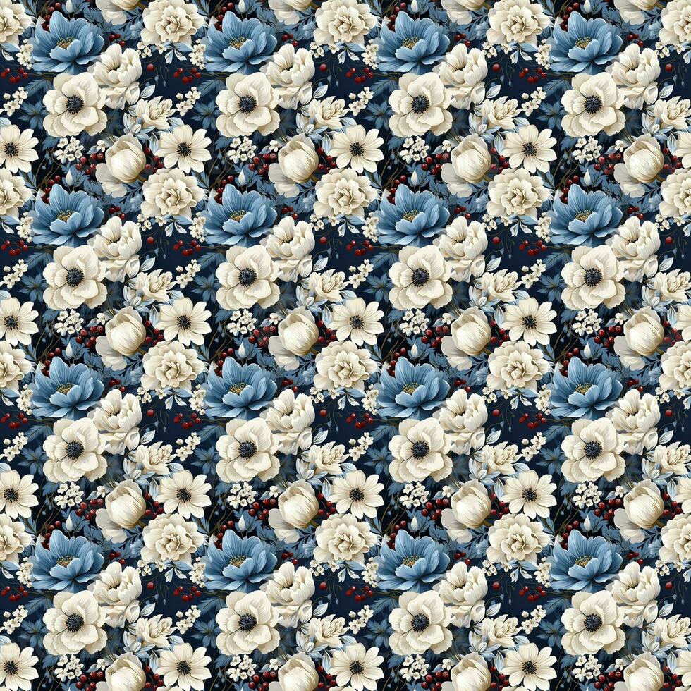 Seamless pattern with flowers and berries. Tile - AI Generative photo
