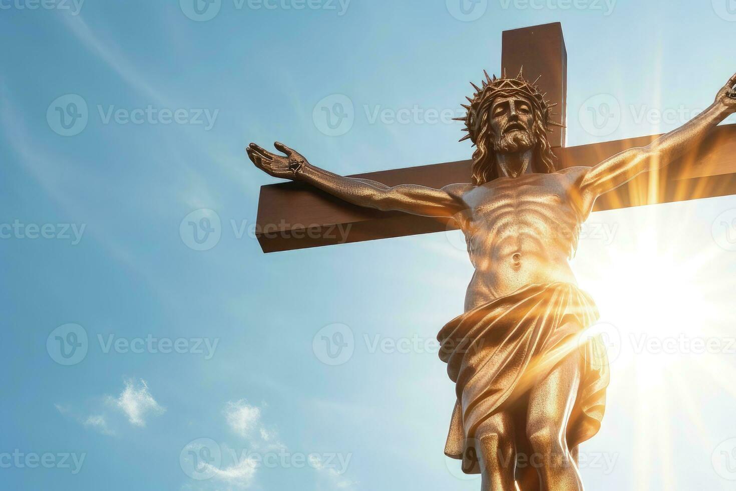 Crucifix with Jesus Christ statue - AI Generative photo