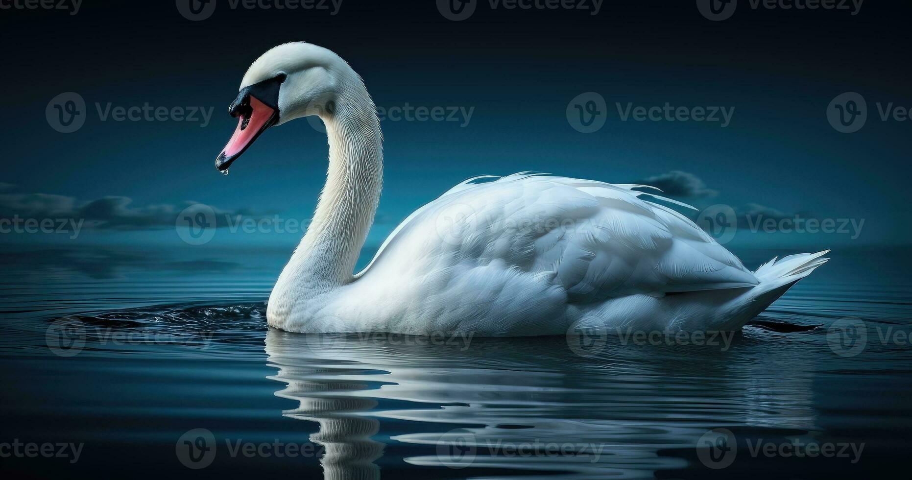 blanco cisne nadando en el agua - ai generativo foto