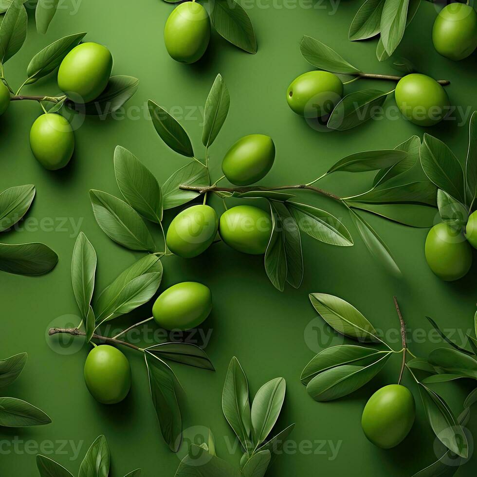 sin costura modelo con verde aceitunas con hojas antecedentes - ai generativo foto