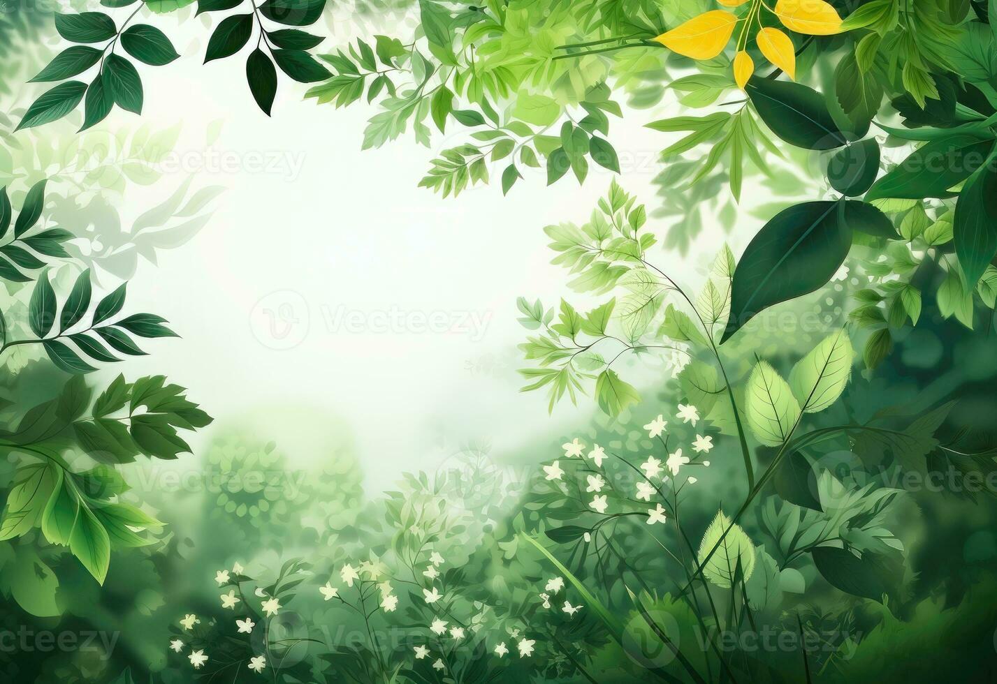 Nature background with leaves and flowers - AI Generative photo