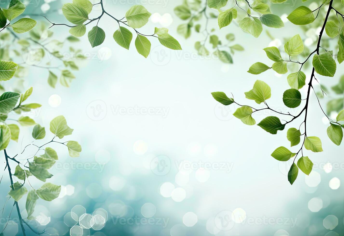 green leaves with bokeh background - AI Generative photo