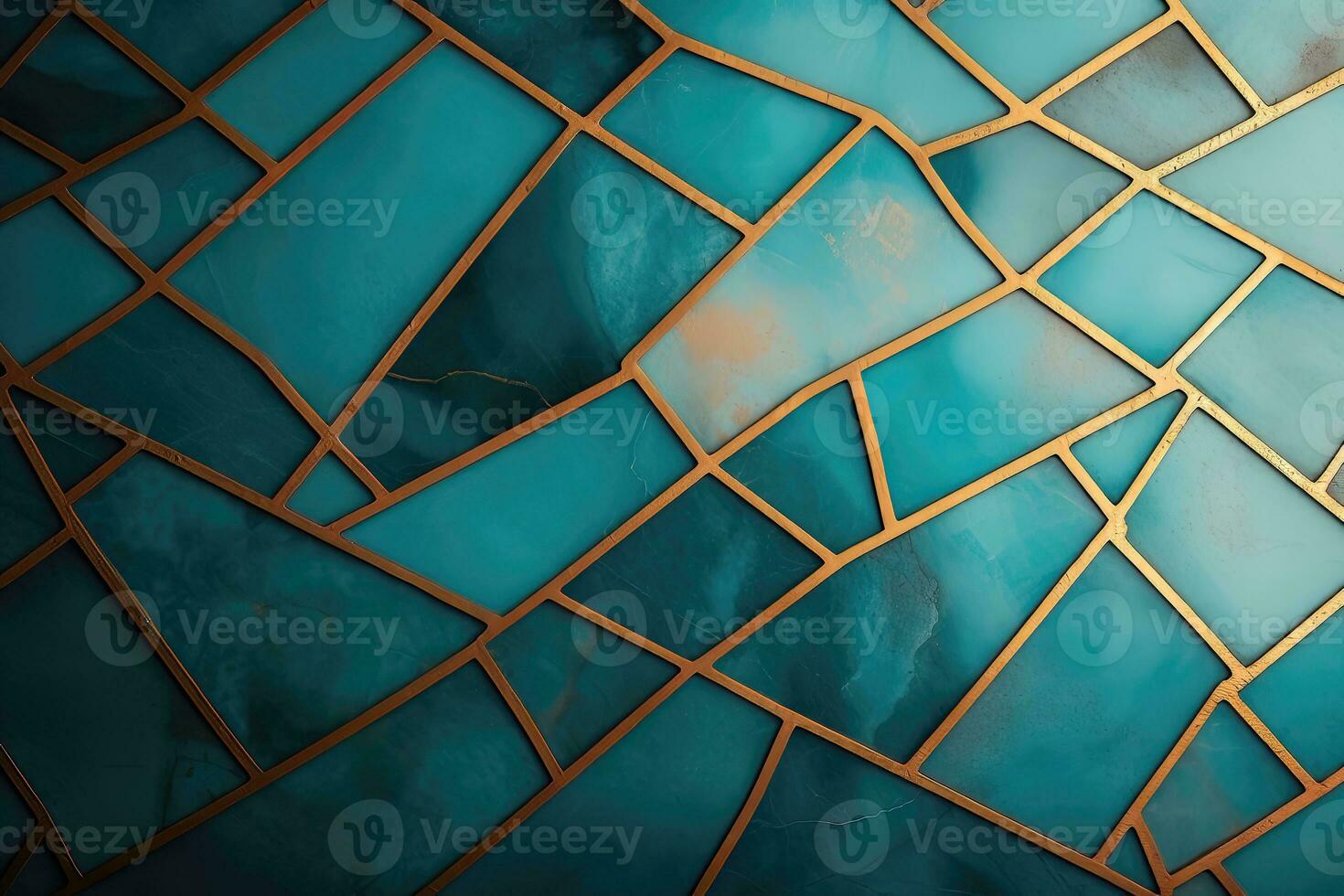 Turquoise and gold mosaic background - AI Generative photo