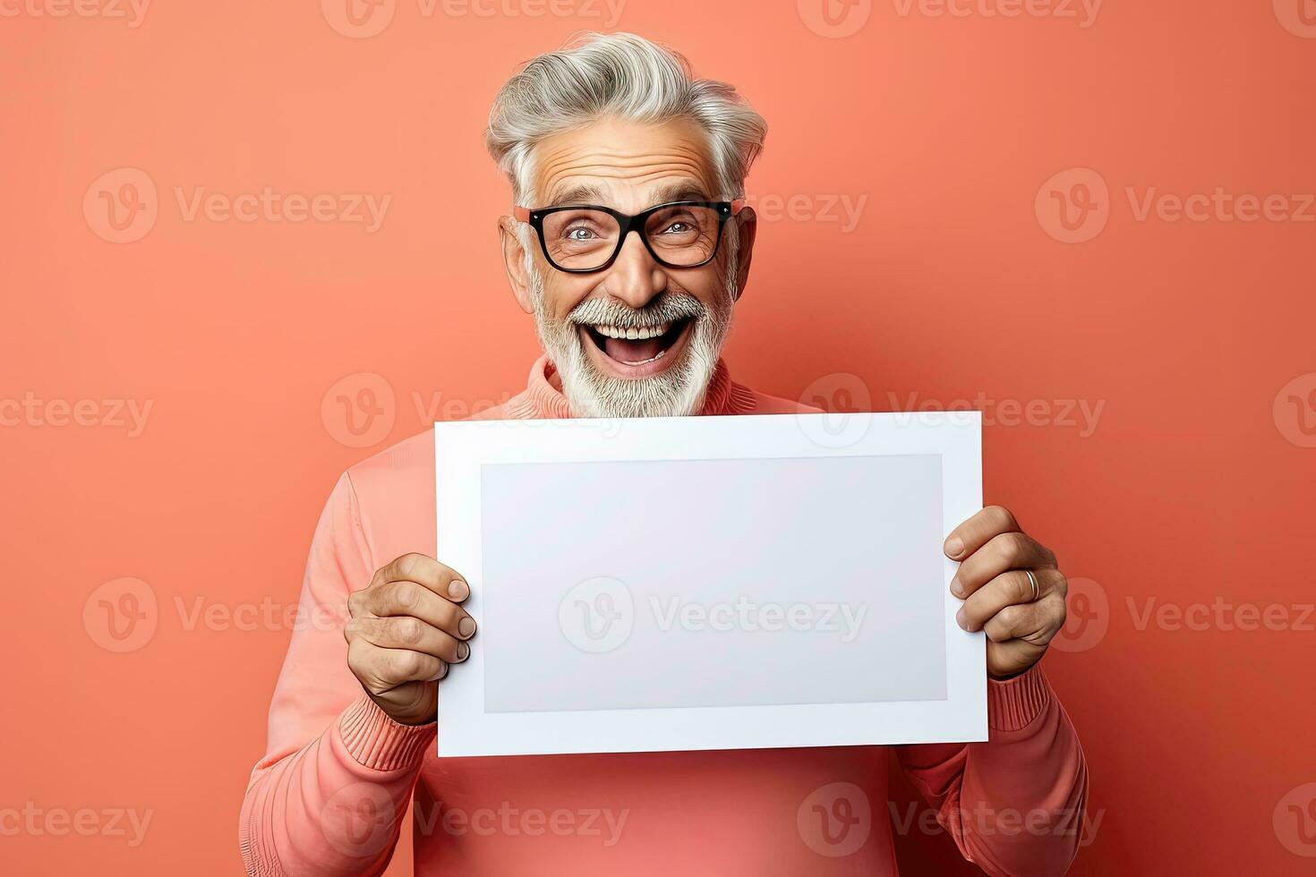 Smiling senior man with whiteboard - AI Generative photo