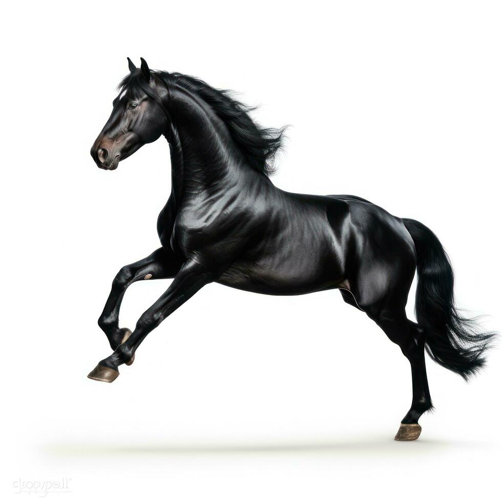 negro caballo correr galope aislado foto